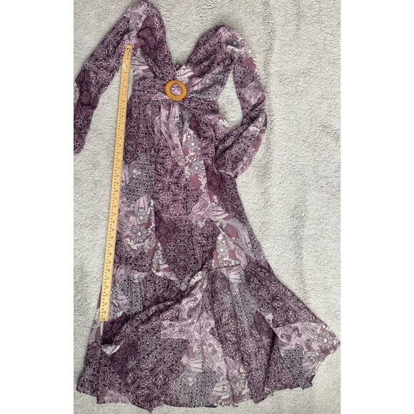 Jessica Simpson Dress Sz XS Boho Maxi Paisley Print Long Sleeve V-Neck Back Tie - Picture 10 of 16
